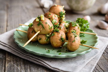 Grilled mushroom skewers with garlic and parsley