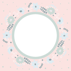 Vintage floral frame on pink background