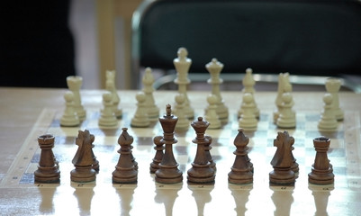 Chess on a wooden board
