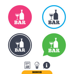 Bar or Pub sign icon. Wine bottle and Glass.