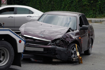 Fototapeta na wymiar Crash broken car on accident site