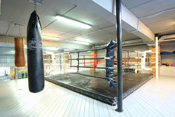 Interior of a fitness hall with punching bags