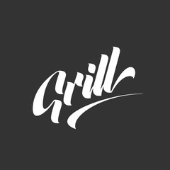 Hand lettering grill logo design concept on dark background. Web infographic barbecue menu pictogram.
Premium quality modern calligraphy restaurant vector emblem illustration.