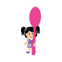 cute girl holding a spoon over white background. colorful design. vector illustration