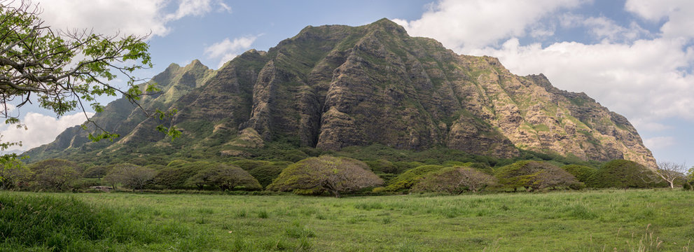 Hawaii, Oahu, Honolulu, Jurassic Park, Kualoa Ranch, Berge, K&uuml;ste, Ostk&uuml;ste, Panorama