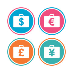 Businessman case signs. Cash money icons.