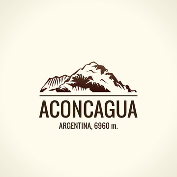 Mountain tourist vector logo. Emblem Mount adventures outdoors. Icon of the world highest mountains