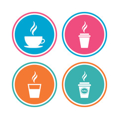 Coffee cup icon. Hot drinks glasses symbols.