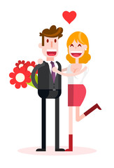 Flat Couple Very Happy in Love. Isolated Flat Vector Illustration. 