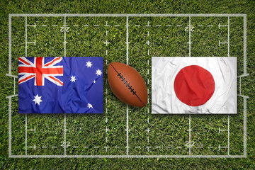 Australia vs. Japan flags on rugby field