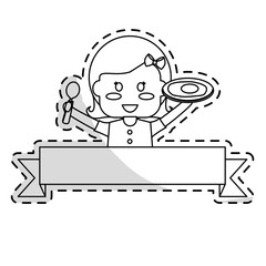 cartoon kid holding a plate with food over white background. vector illustration