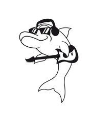 Dancing party hard rock heavy metal cool guitar playing band music electro headphones sunglasses delfin cool design cute cute fun