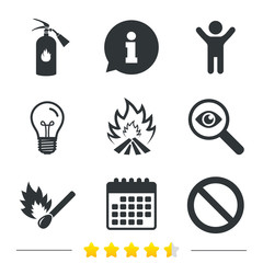 Obraz premium Fire flame icons. Prohibition stop symbol.