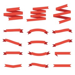 Paper banners ribbons in origami style. Set of banner red ribbon templates for decoration and advertisement. White background. Vector illustration