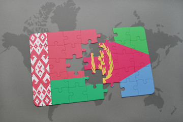 puzzle with the national flag of belarus and eritrea on a world map