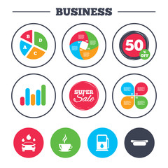 Petrol or Gas station services icons. Car wash.
