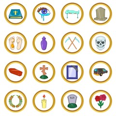 Funeral Icons set, cartoon style