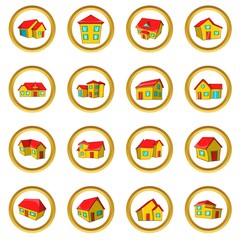 Town house cottage set, cartoon style