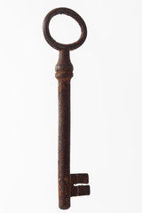 Antique rusty key isolated on white background