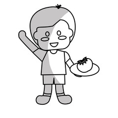 happy child with healthy eating related icons image grey and white vector illustration design 