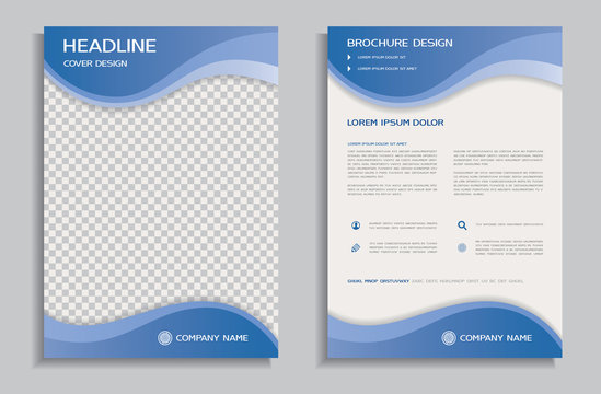 Flyer design template - brochure with blue wavy background, front and back page 