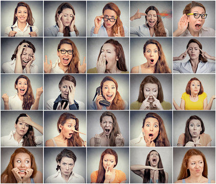 Collage of a young woman expressing different emotions