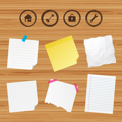 Home key icon. Wrench service tool symbol.