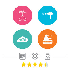 Hotel services icon. Wi-fi, Hairdryer.