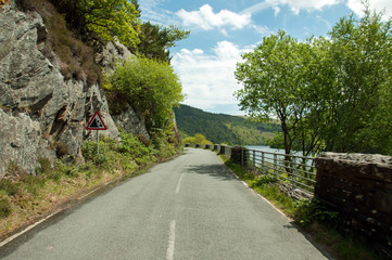 Travelling down the road in the Elan valley of Wales.