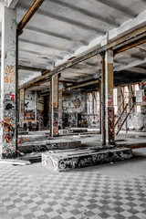 abandoned building, empty old factory - warehouse