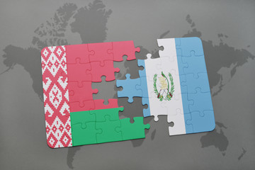 Fototapeta na wymiar puzzle with the national flag of belarus and guatemala on a world map