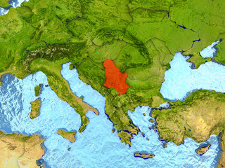 Serbia in red