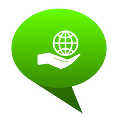 Hand protect the earth green bubble icon