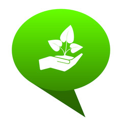 Hand protect plant growth green bubble icon
