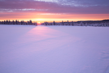 Morgenstimmung kurz vor Sonnenaufgang an einem Wintertag im Erzgebirge