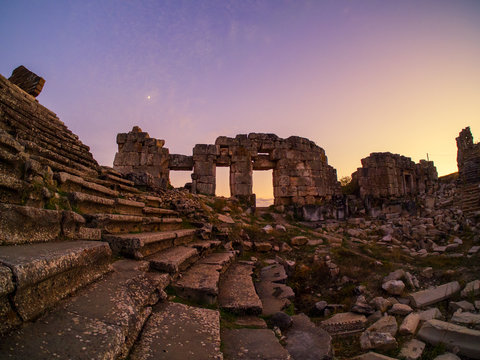 Aizonai Rome Ancient Theater in Kutahya in Turkey at sunset