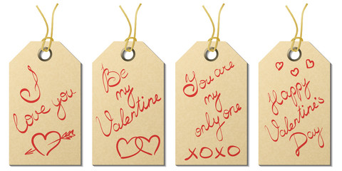 Set of four Valentine's Day gift tags with handwritten greetings