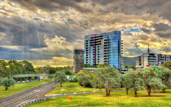 Buildings at Parkes Way road in Canberra, Australia