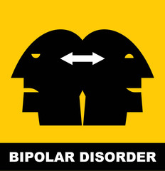 Person with Bipolar Disorder. Simple flat icon of a bipolar disorder person. Vector illustration of a two head showing 2 different moods, manic and depressive.