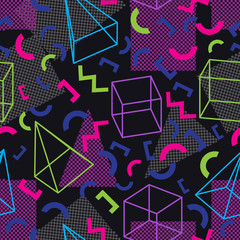 Abstract geometric seamless pattern. Inspired by the design style Memphis. Trendy texture in retro style 1980s. Vector illustration.