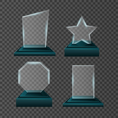 Empty glass trophy awards vector set design.