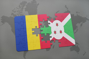 puzzle with the national flag of romania and burundi on a world map