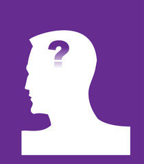 Dementia. Alzheimer. Head and question mark. Mental health symbol conceptual design. Side profile of a human face with the question mark inside as a symbol for neurology and dementia or memory loss.