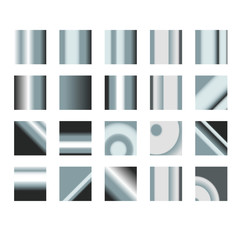 Set of silver vector gradients. Metallic squares collection