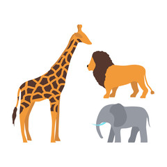 Cute giraffe, elephant and lion cartoon