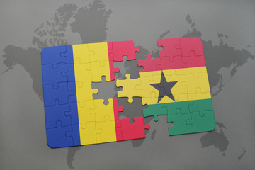 puzzle with the national flag of romania and ghana on a world map