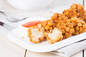 shrimp balls covered with croutons