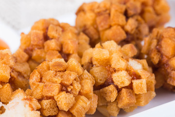 shrimp balls covered with croutons