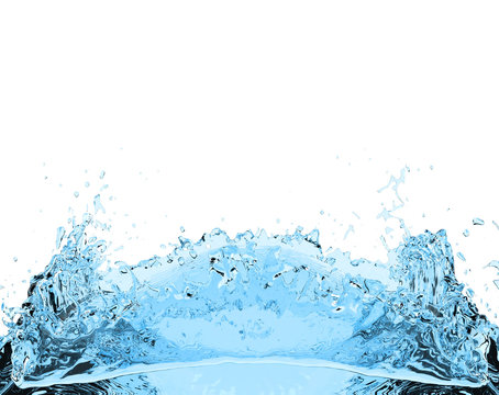 blue water splash drink on white background 3D illustration