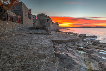 Morning by the sea by the city wall in Novigrad, Croatia